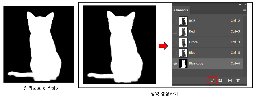 브러시로 흰색 채색 후 영역을 설정하기