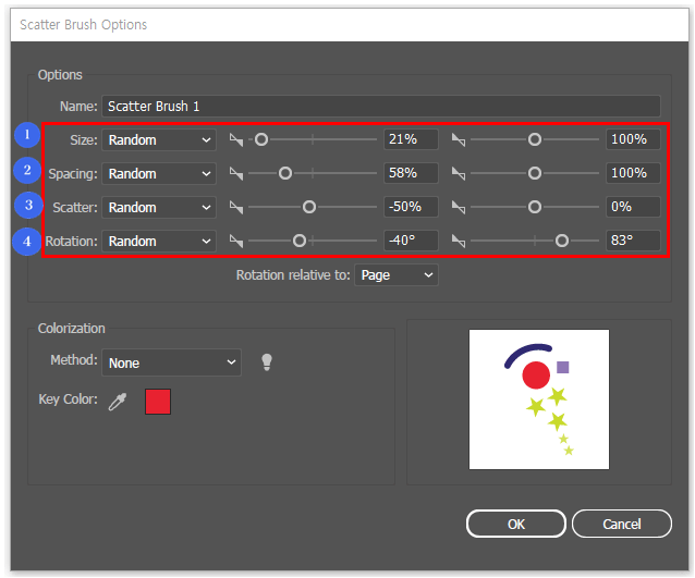 스캐터 브러시 옵션 설정하기