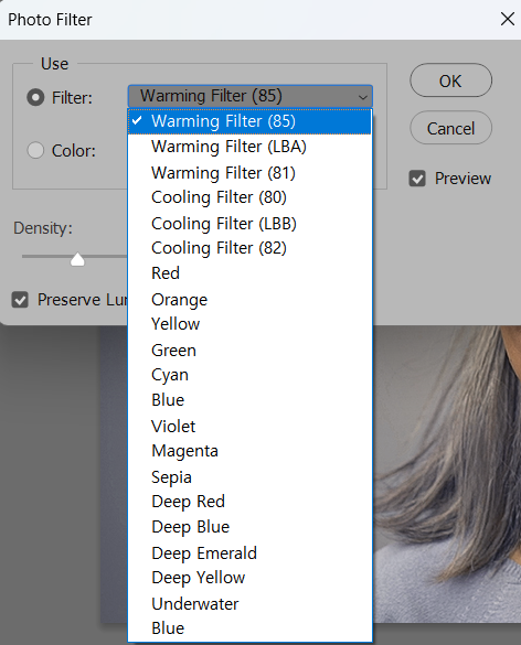 포토샵 Photo Filter 사용법 - 필터 설정하기