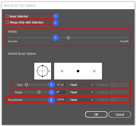 Blob Brush 속성
