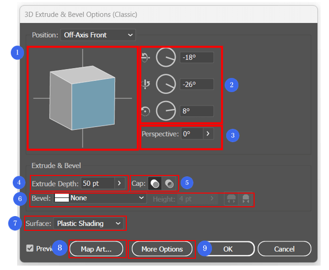 3D Extrude & Bevel 사용법 - 3D Extrude & Bevel Options 알아보기