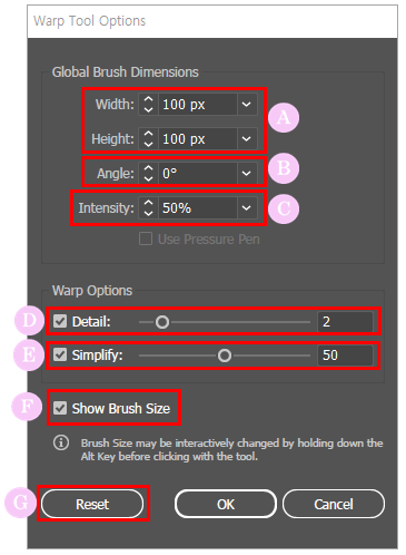 Warp Tool Options 알아보기